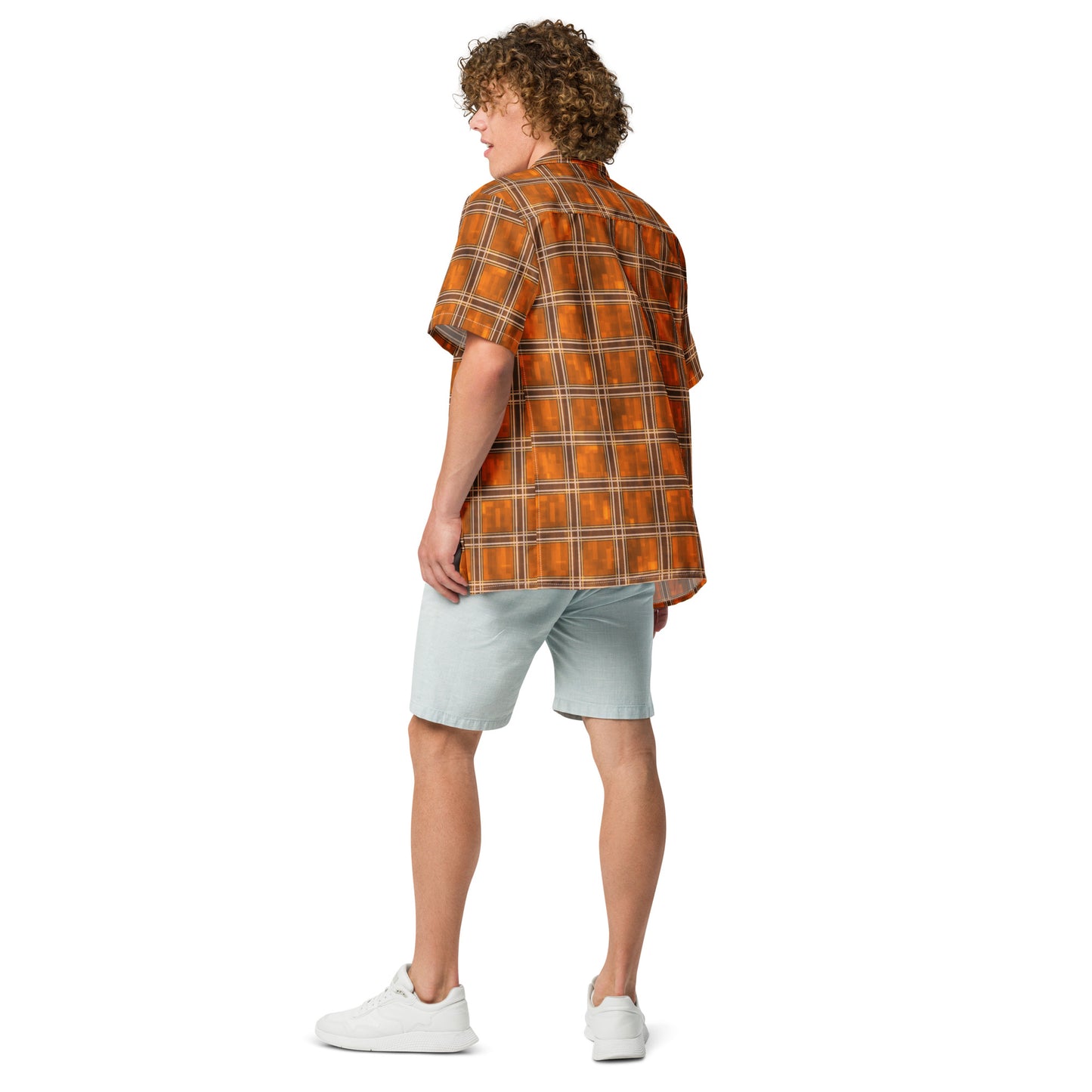 Unisex Button Shirt Orange Plaid