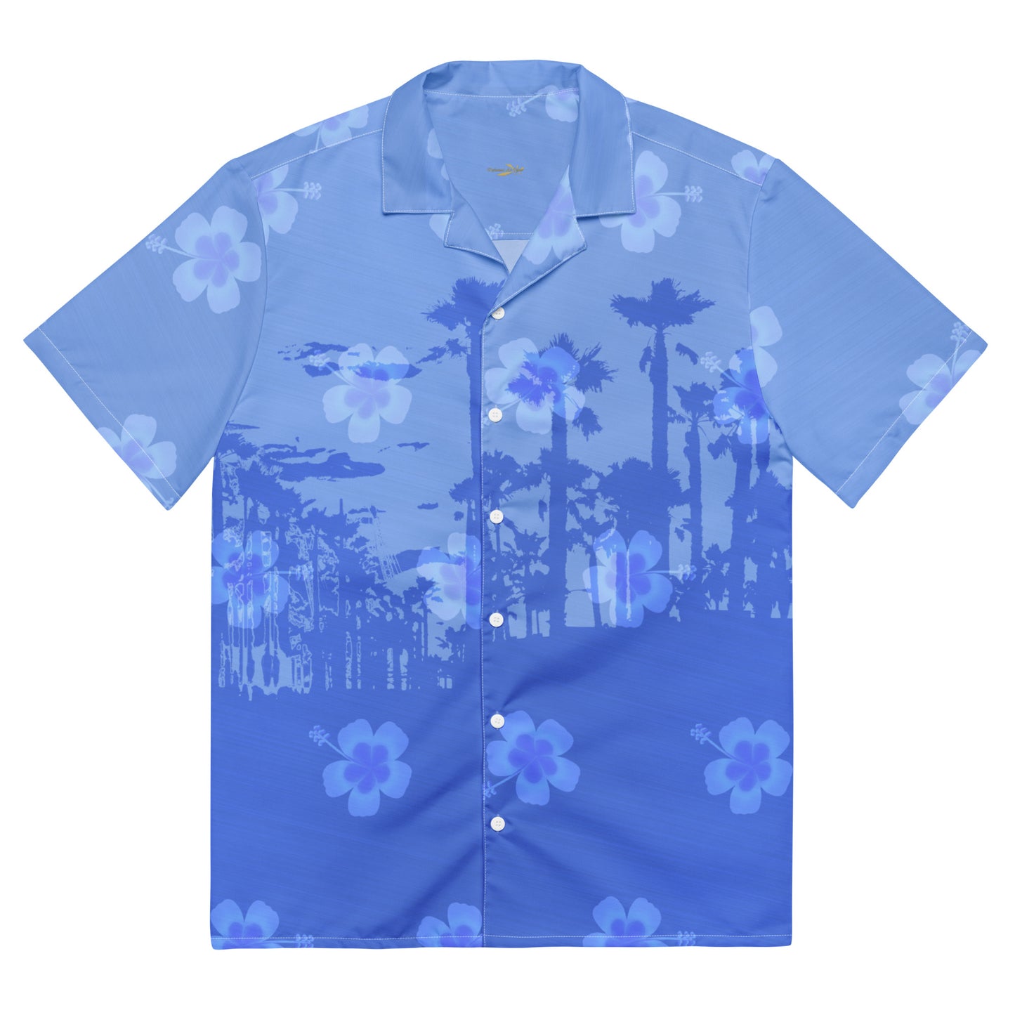 Unisex Button Shirt Hawiian Print in Blue