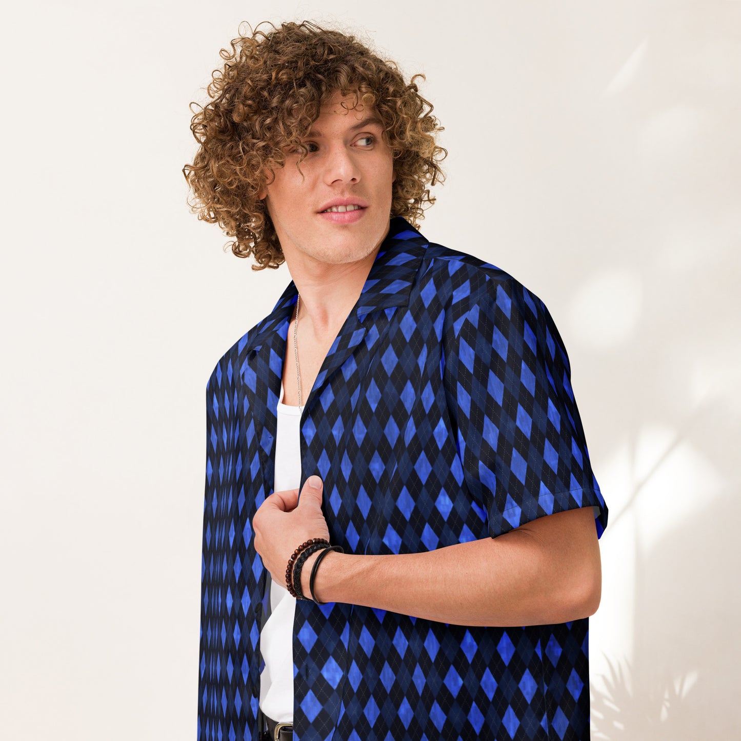 Unisex Button Shirt Blue Argyle