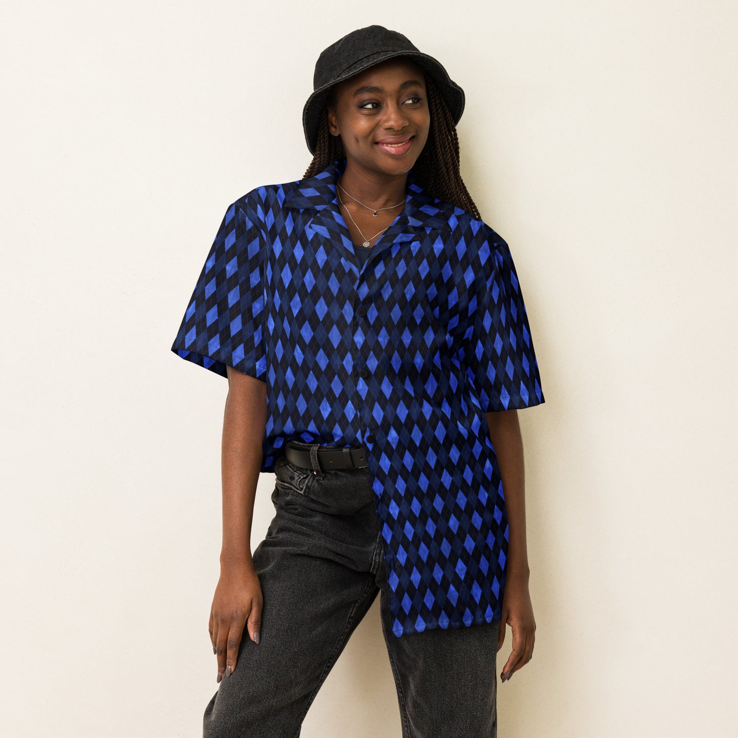 Unisex Button Shirt Blue Argyle