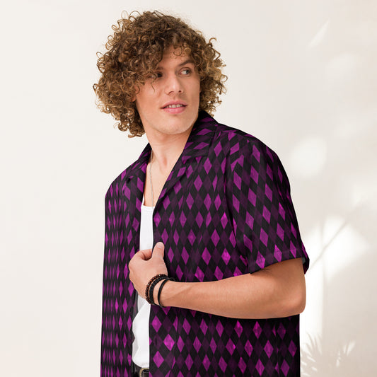 Unisex Button Shirt Purple Argyle