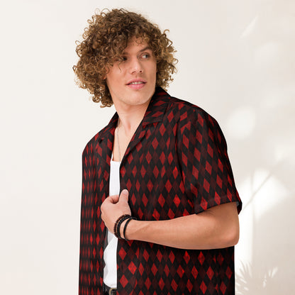 Unisex Button Shirt Red Argyle