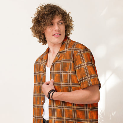 Unisex Button Shirt Orange Plaid