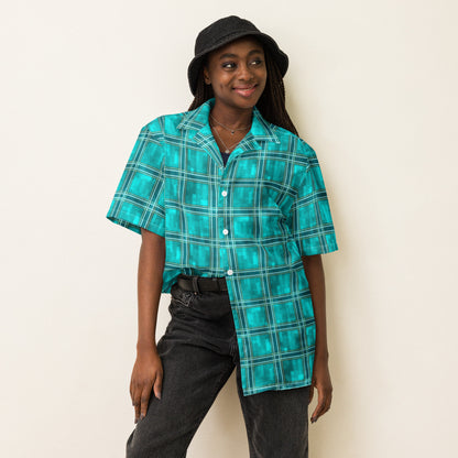 Unisex Button Shirt Teal Plaid