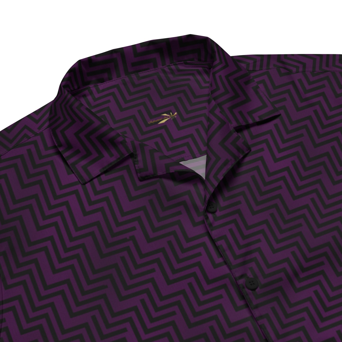 Unisex Button Shirt Purple & Black Zig Zag Print