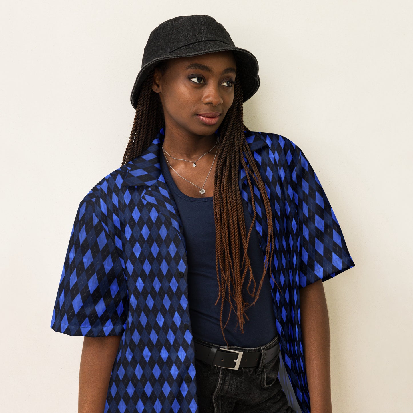 Unisex Button Shirt Blue Argyle