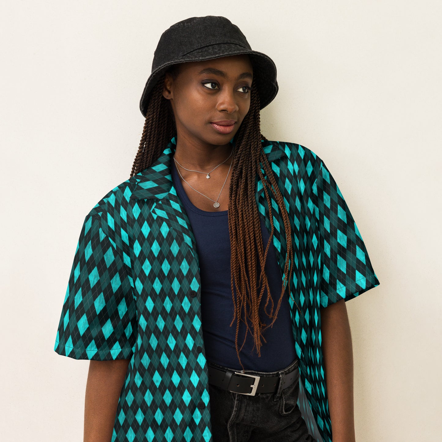 Unisex Button Shirt Teal Argyle