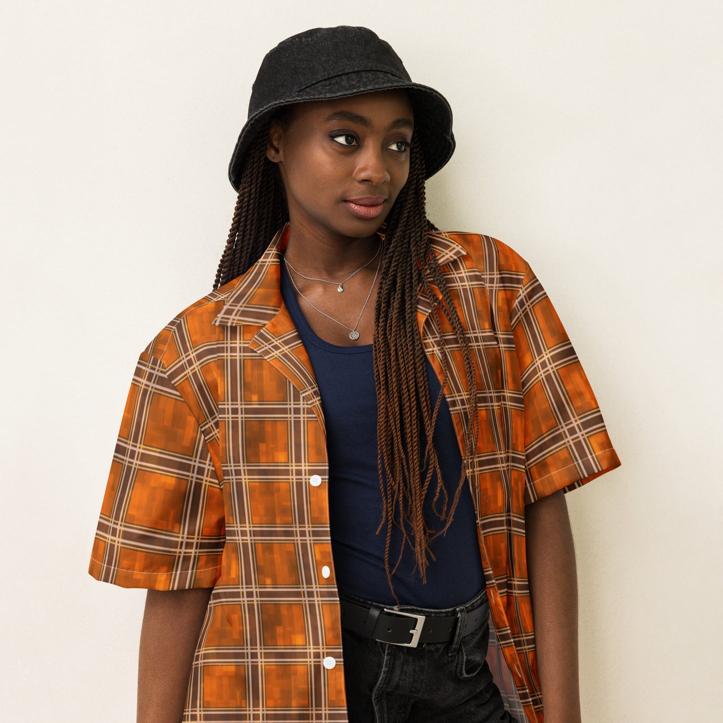 Unisex Button Shirt Orange Plaid