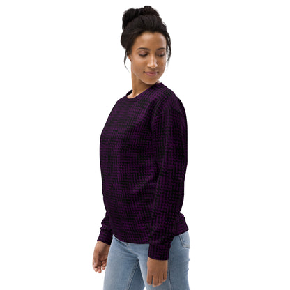 Unisex Sweatshirt Black & Purple Houndstooth-Gingham Mix