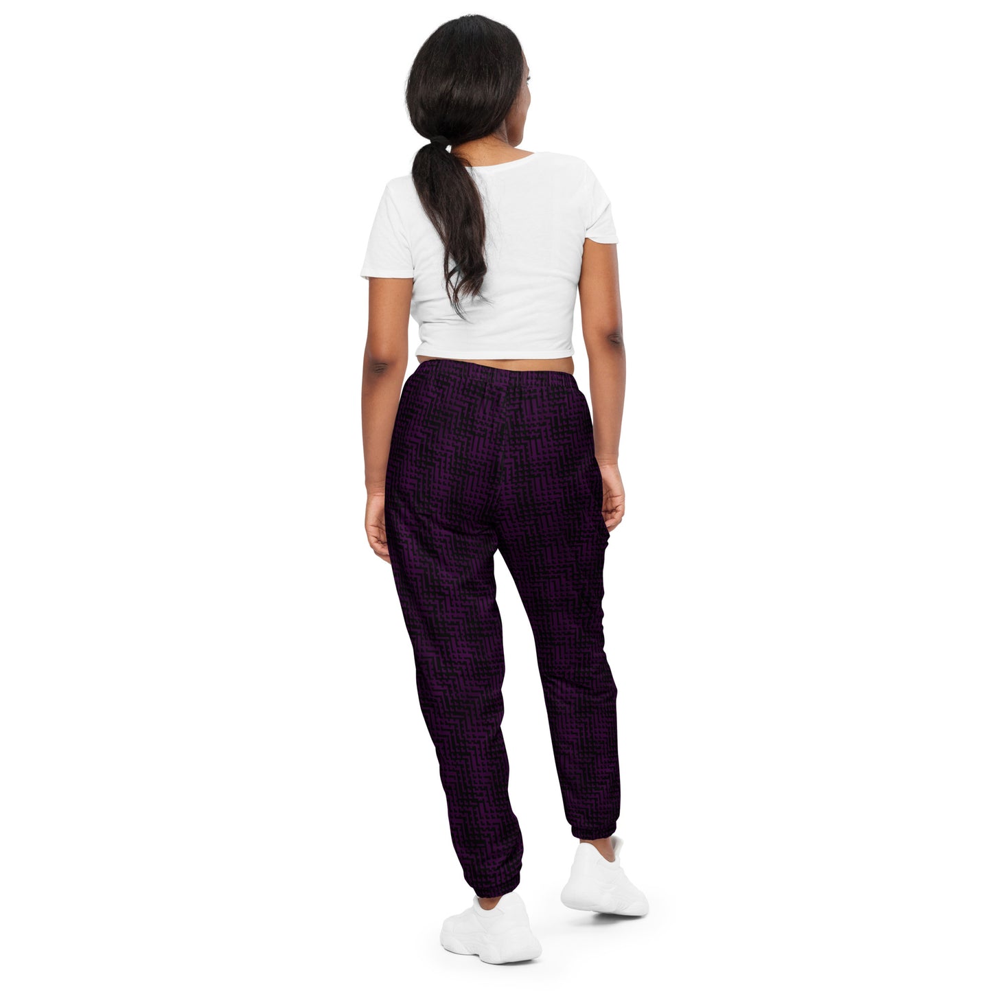 Unisex Track Pants Black & Purple Houndstooth-Gingham Mix