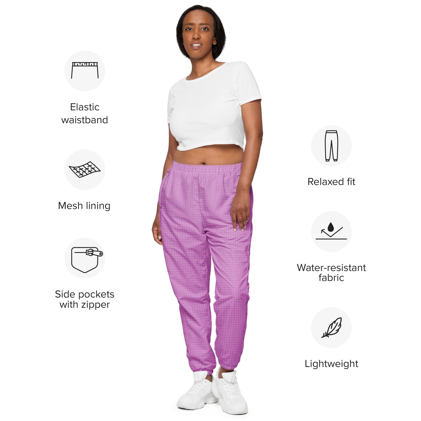 Women's Track Pants Pink Houndstooth-Gingham Mix