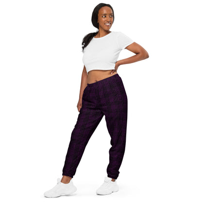 Unisex Track Pants Black & Purple Houndstooth-Gingham Mix