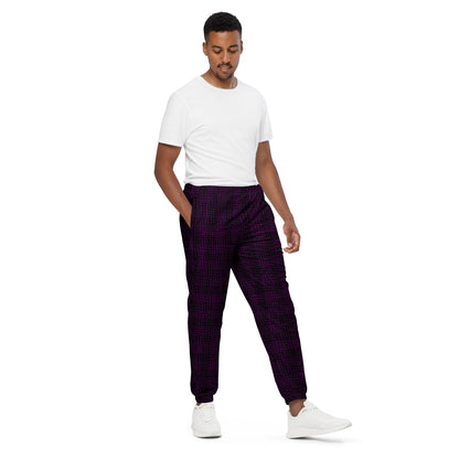 Unisex Track Pants Black & Purple Houndstooth-Gingham Mix