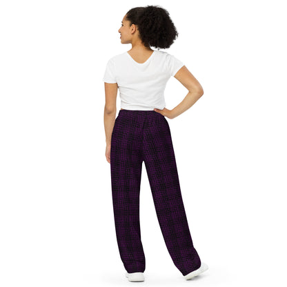 Unisex Wide-Leg Pants Black & Purple Houndstooth-Gingham Mix