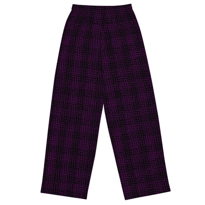 Unisex Wide-Leg Pants Black & Purple Houndstooth-Gingham Mix