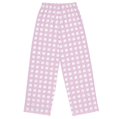 White Polka Dot Pink Wide-Leg Pants