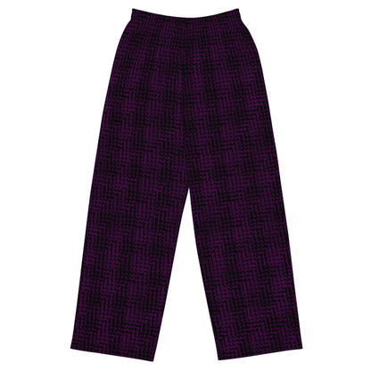 Unisex Wide-Leg Pants Black & Purple Houndstooth-Gingham Mix