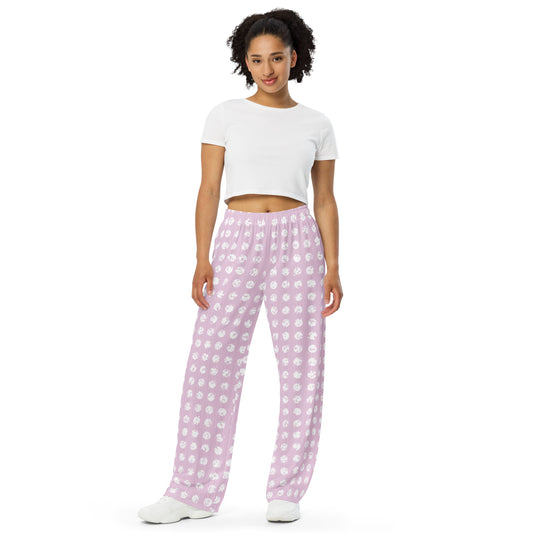 White Polka Dot Pink Wide-Leg Pants