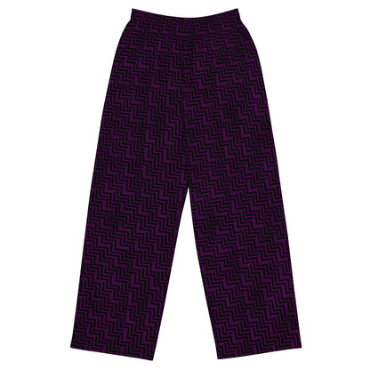 Unisex Wide-Leg Pants Purple & Black Zig Zag Print