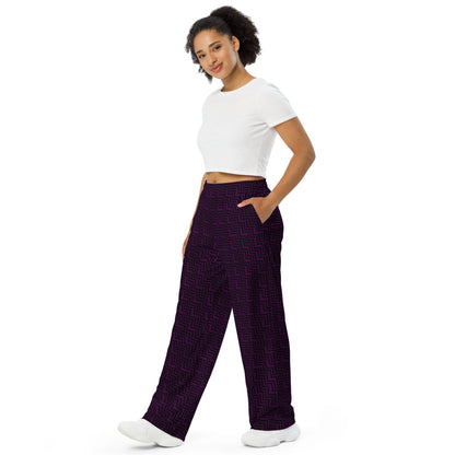 Unisex Wide-Leg Pants Purple & Black Zig Zag Print