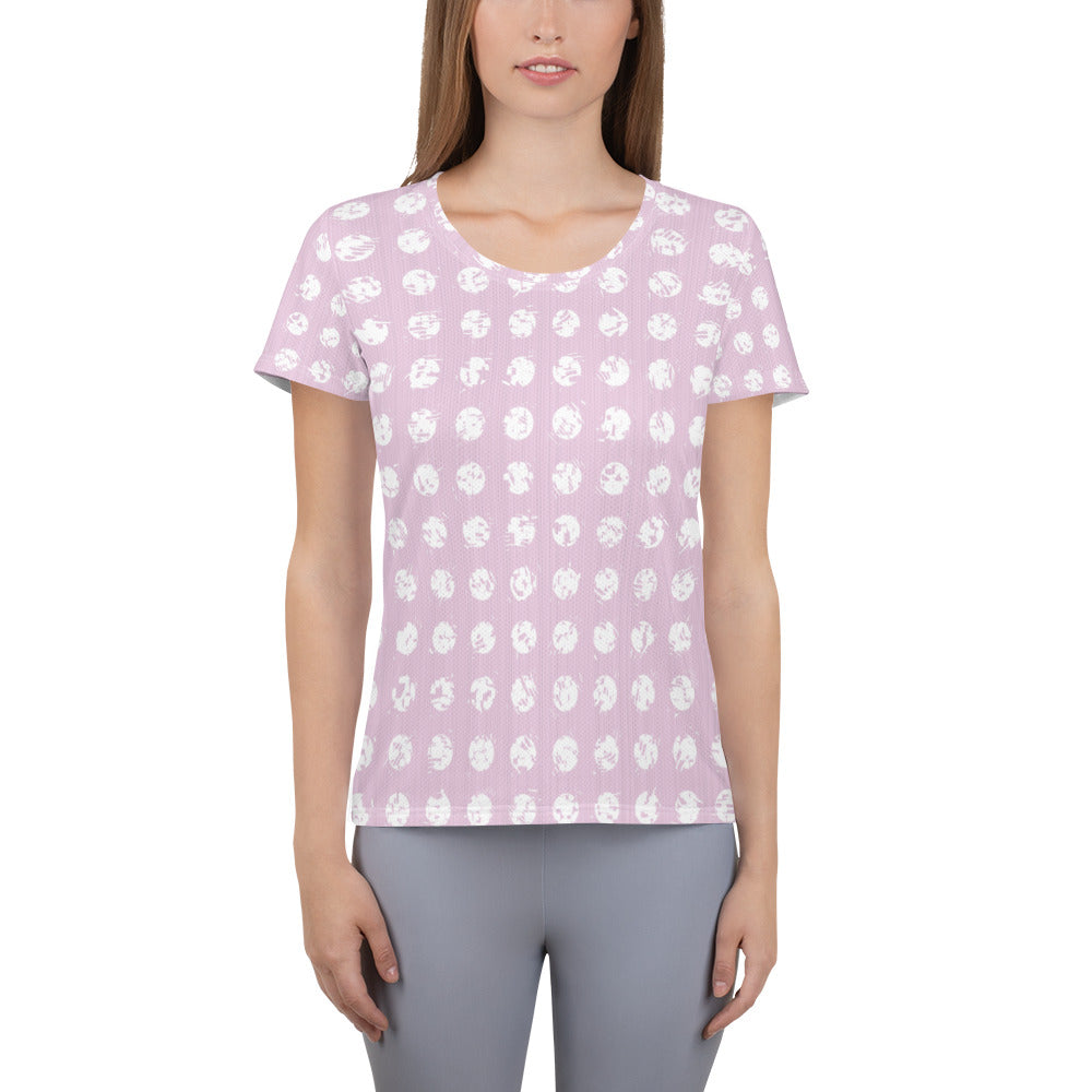 Women's White Polka Dot Pink Athletic T-shirt