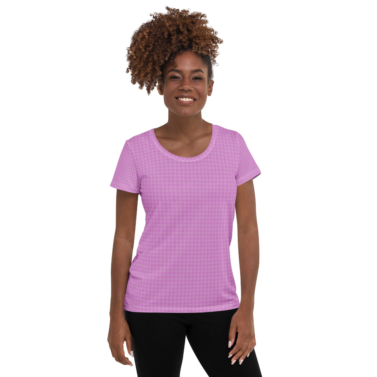 Women's Athletic T-Shirt Pink Houndstooth-Gingham Mix