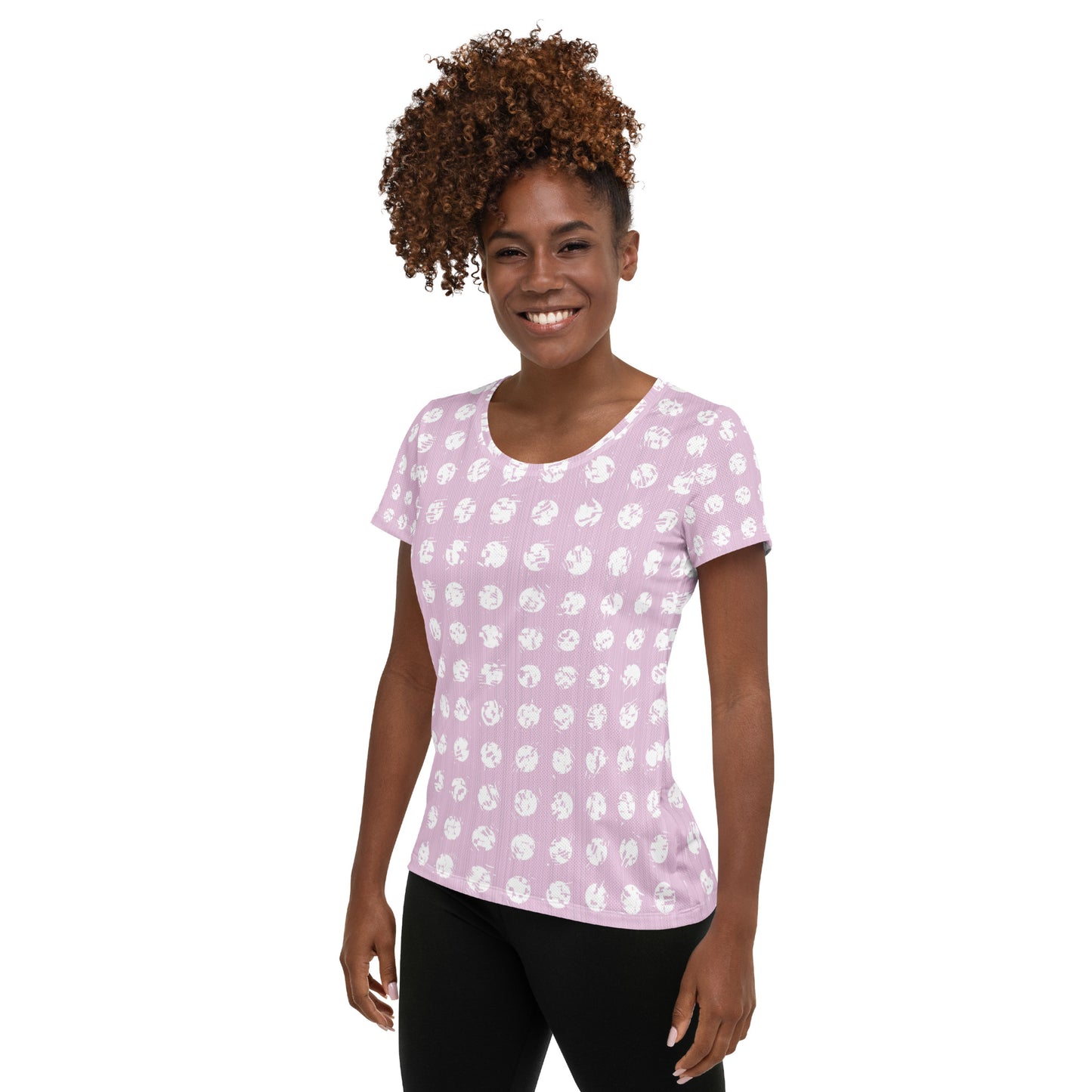 Women's White Polka Dot Pink Athletic T-shirt