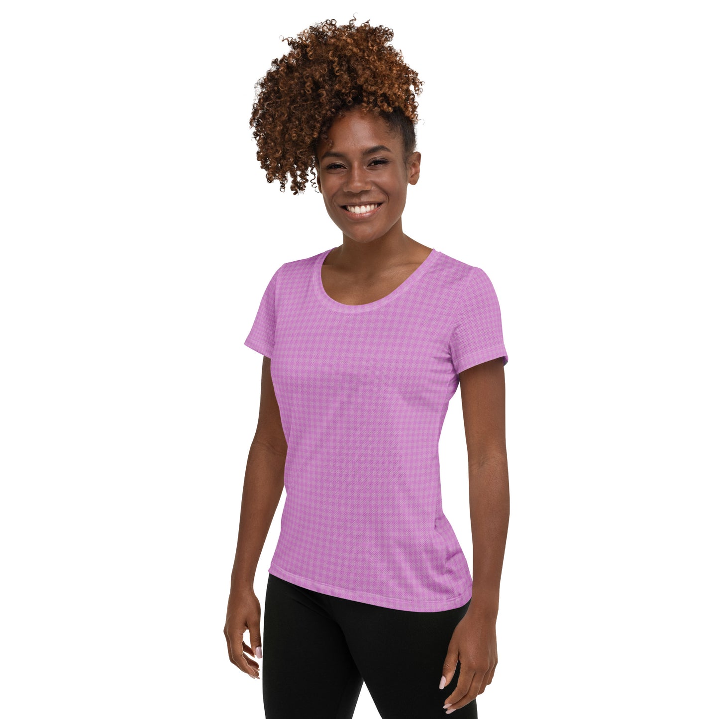 Women's Athletic T-Shirt Pink Houndstooth-Gingham Mix