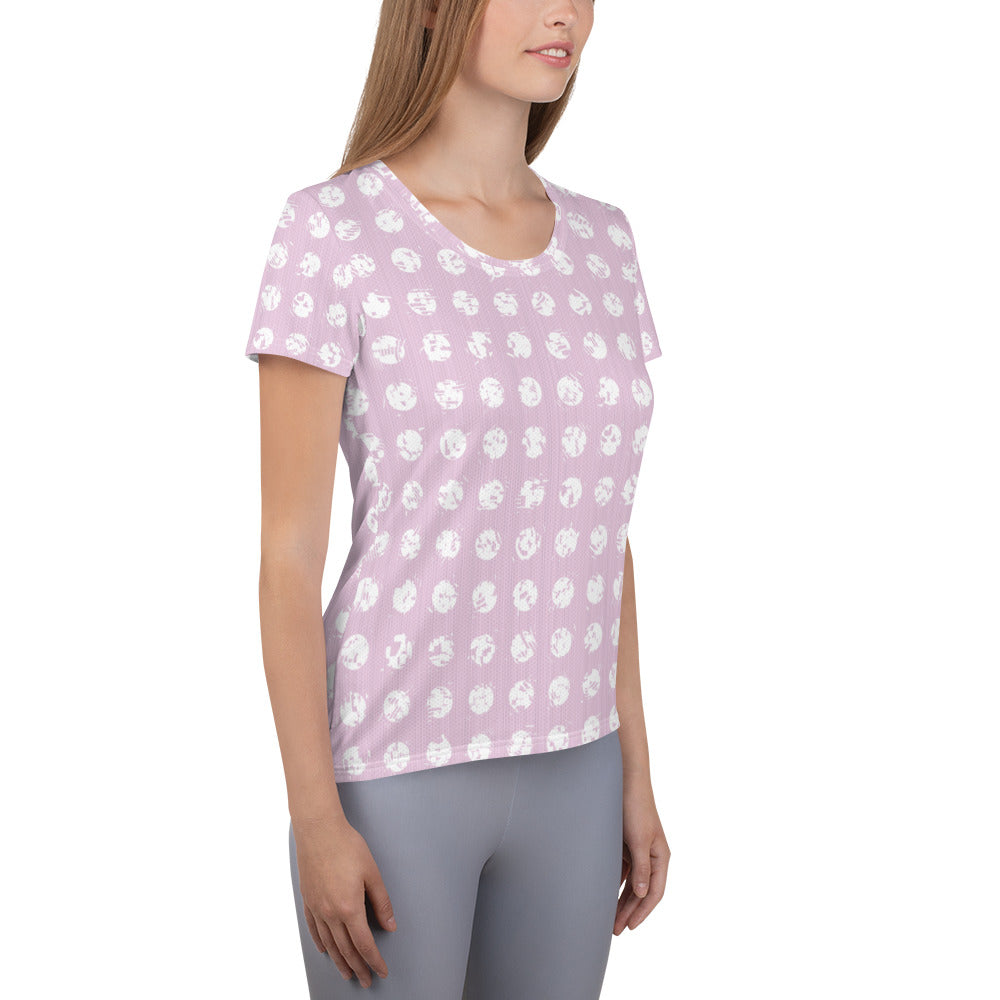 Women's White Polka Dot Pink Athletic T-shirt