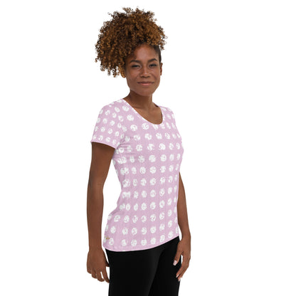 Women's White Polka Dot Pink Athletic T-shirt