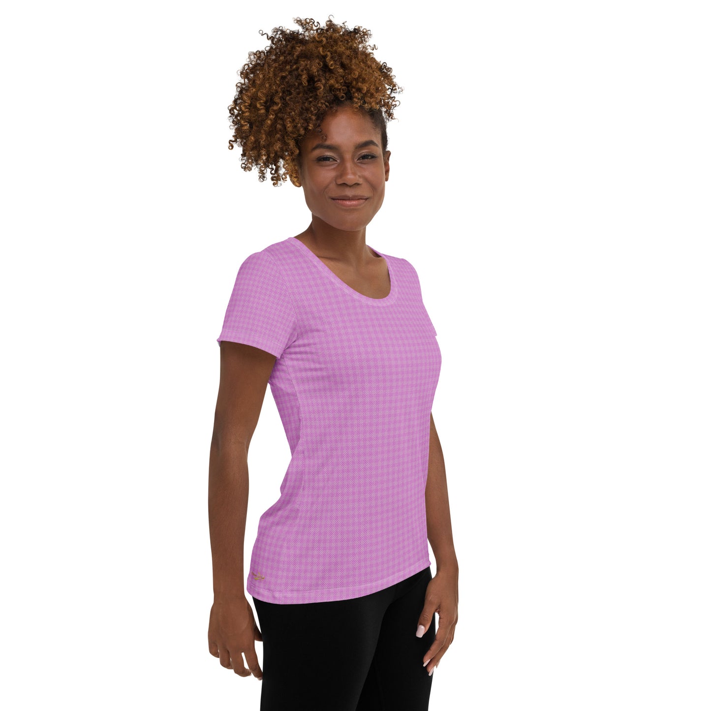 Women's Athletic T-Shirt Pink Houndstooth-Gingham Mix