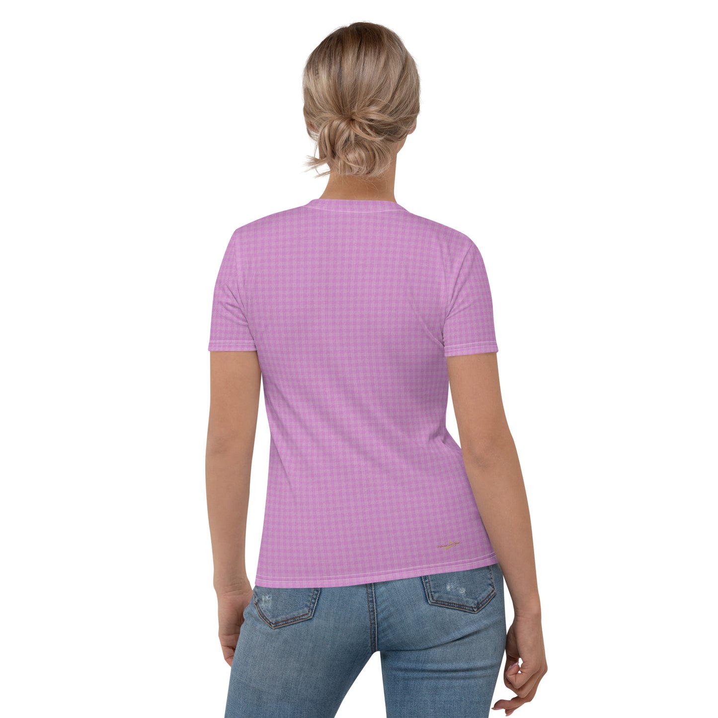 Women's T-shirt Pink Houndstooth-Gingham Mix