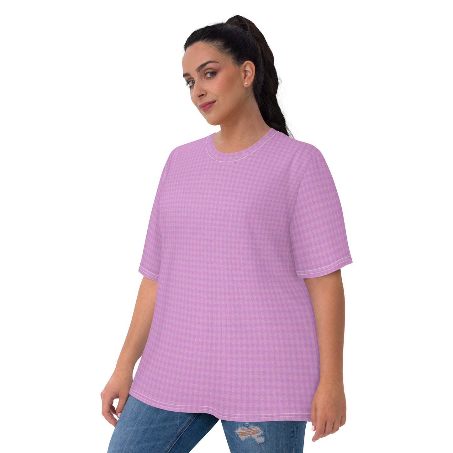 Women's T-shirt Pink Houndstooth-Gingham Mix