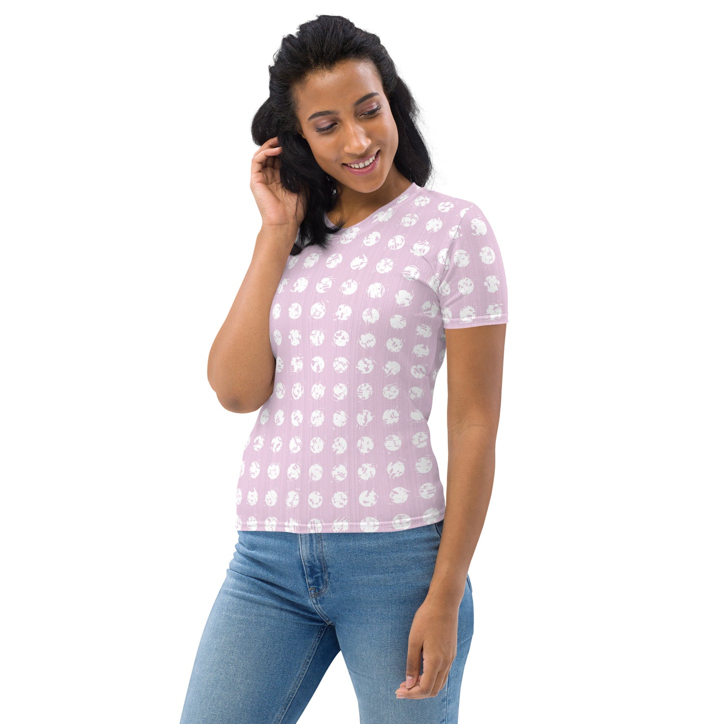 Women's White Polka Dot Pink T-shirt