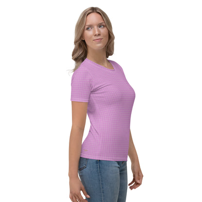 Women's T-shirt Pink Houndstooth-Gingham Mix