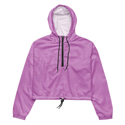 Women’s Cropped Windbreaker Pink Houndstooth-Gingham Mix