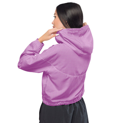 Women’s Cropped Windbreaker Pink Houndstooth-Gingham Mix