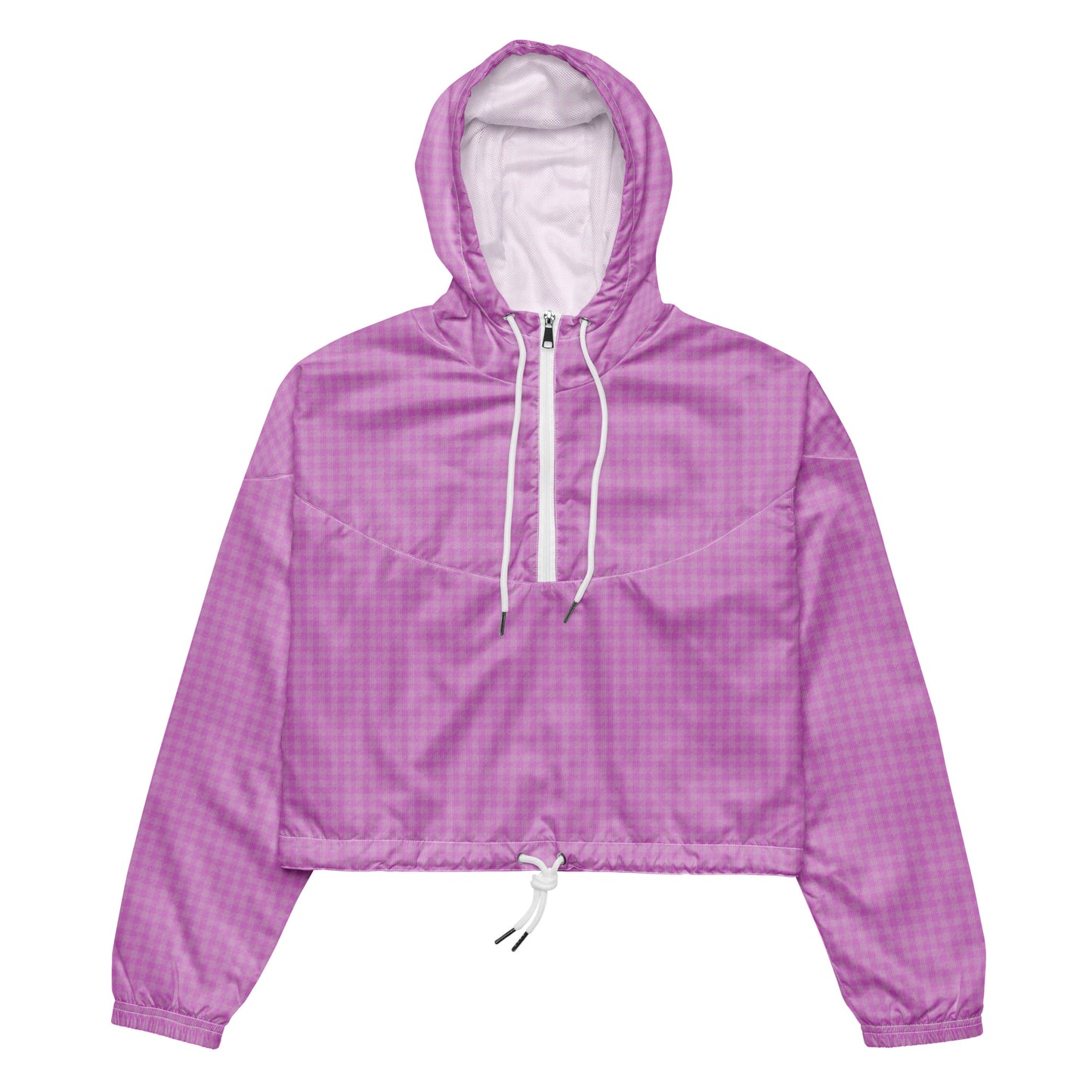 Women’s Cropped Windbreaker Pink Houndstooth-Gingham Mix