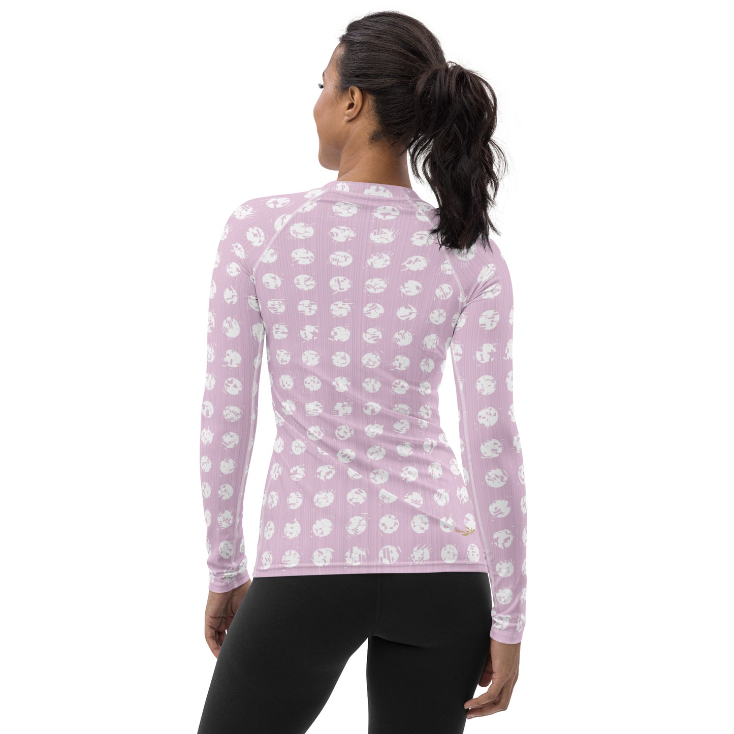 Women's White Polka Dot Pink Rash Guard