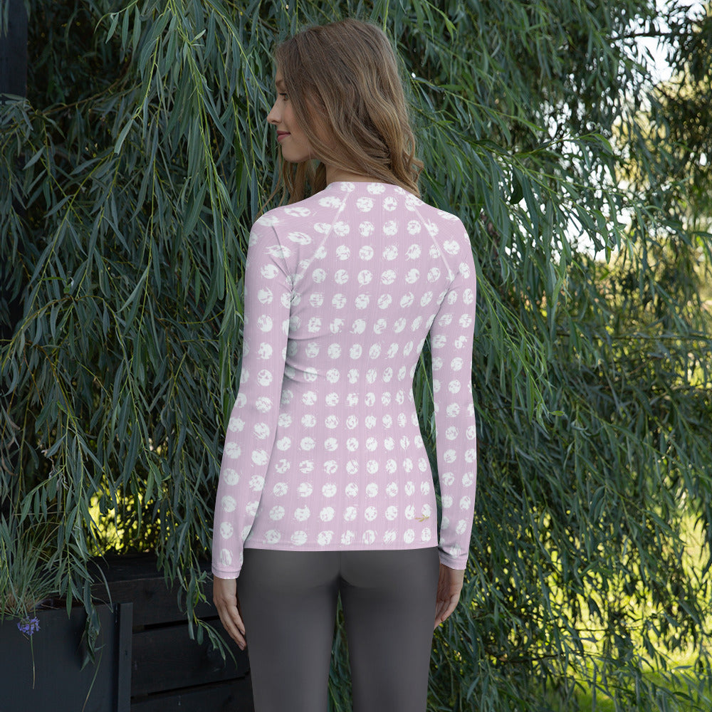 Women's White Polka Dot Pink Rash Guard