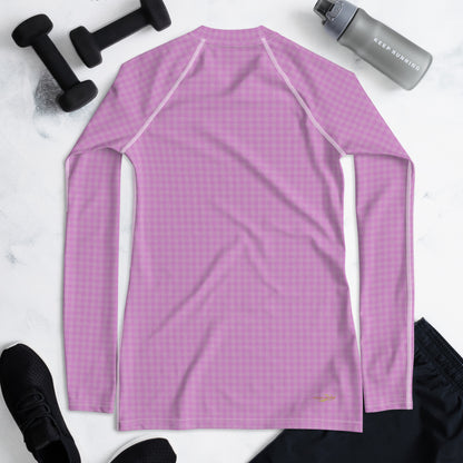 Women's Rash Guard Pink Houndstooth-Gingham Mix