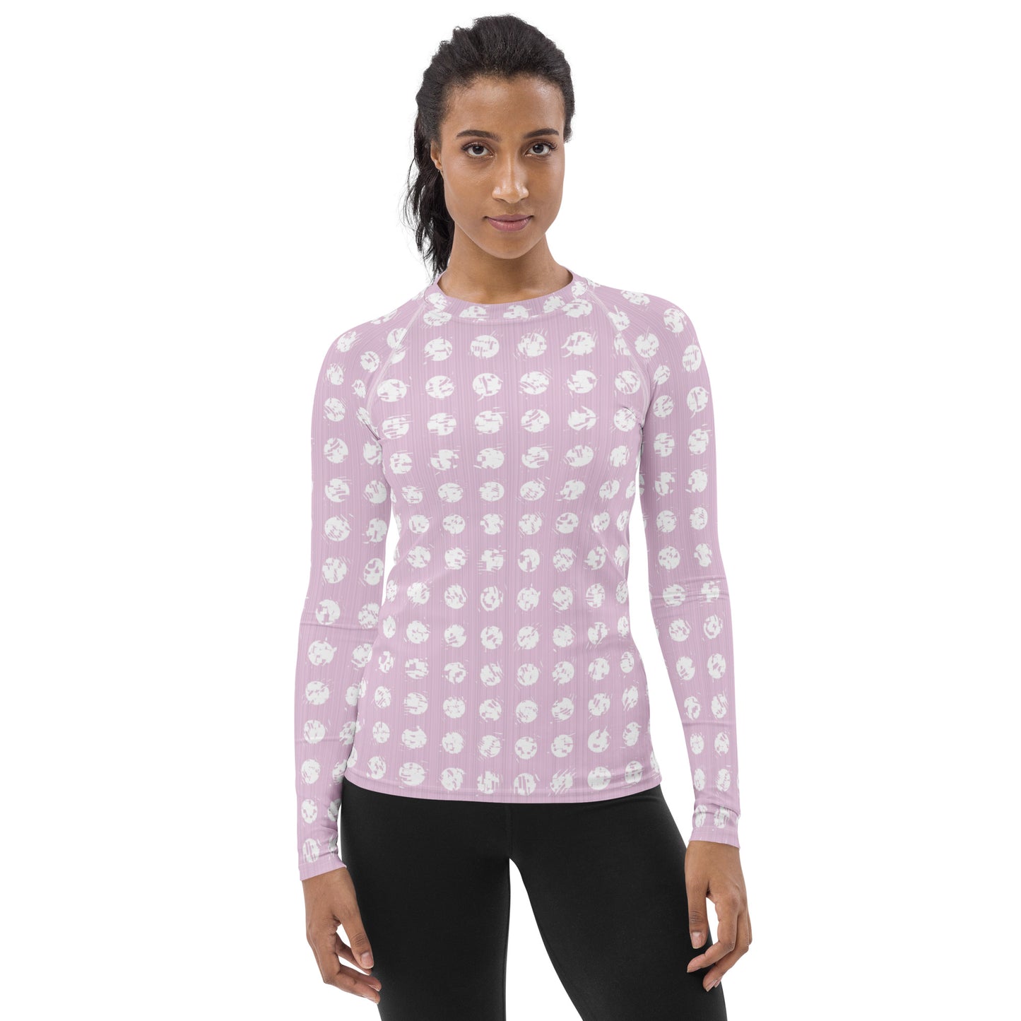 Women's White Polka Dot Pink Rash Guard