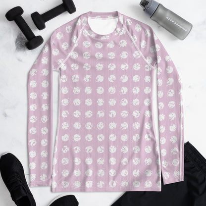 Women's White Polka Dot Pink Rash Guard