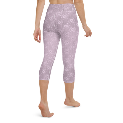 Women's Light Pink Floral Yoga Capri Leggings