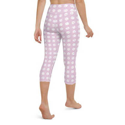 Women's White Polka Dot Pink Yoga Capri Leggings