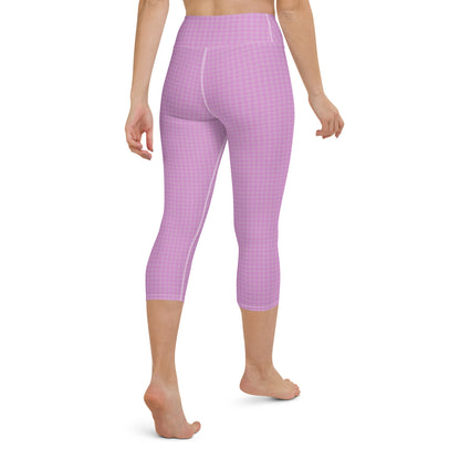 Women's Yoga Capri Leggings Pink Houndstooth-Gingham Mix