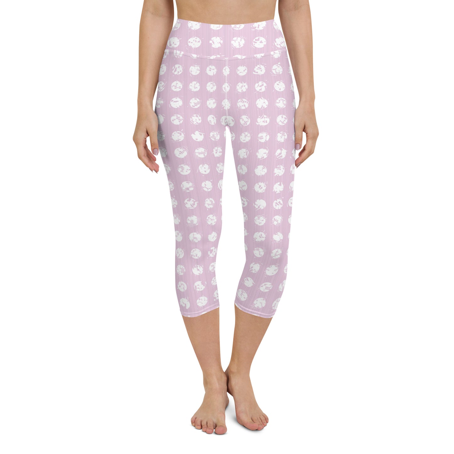 Women's White Polka Dot Pink Yoga Capri Leggings