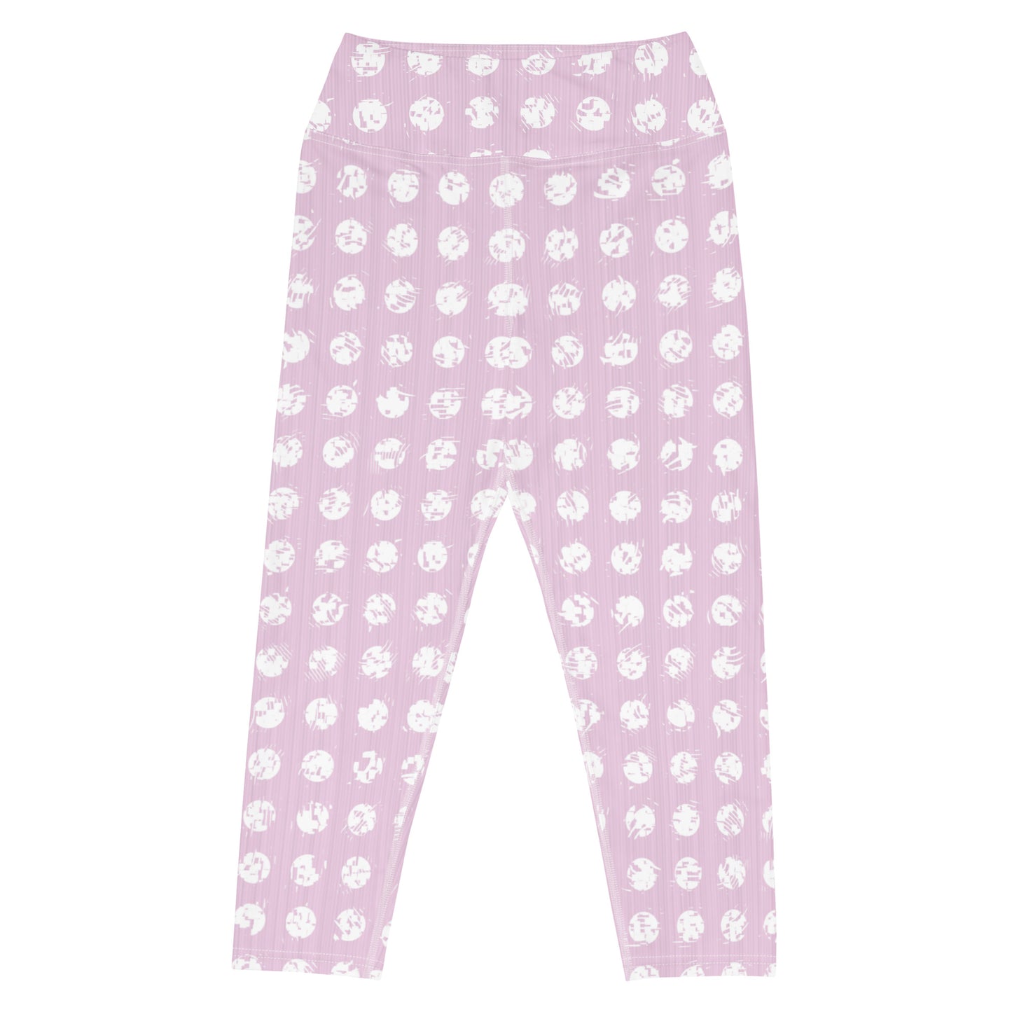 Women's White Polka Dot Pink Yoga Capri Leggings