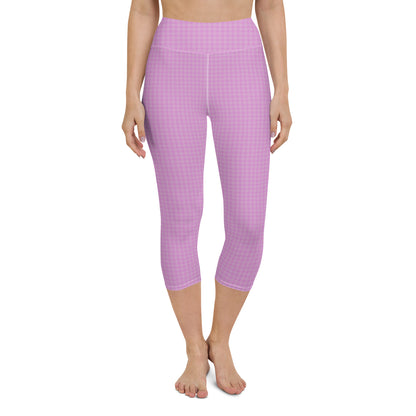 Women's Yoga Capri Leggings Pink Houndstooth-Gingham Mix