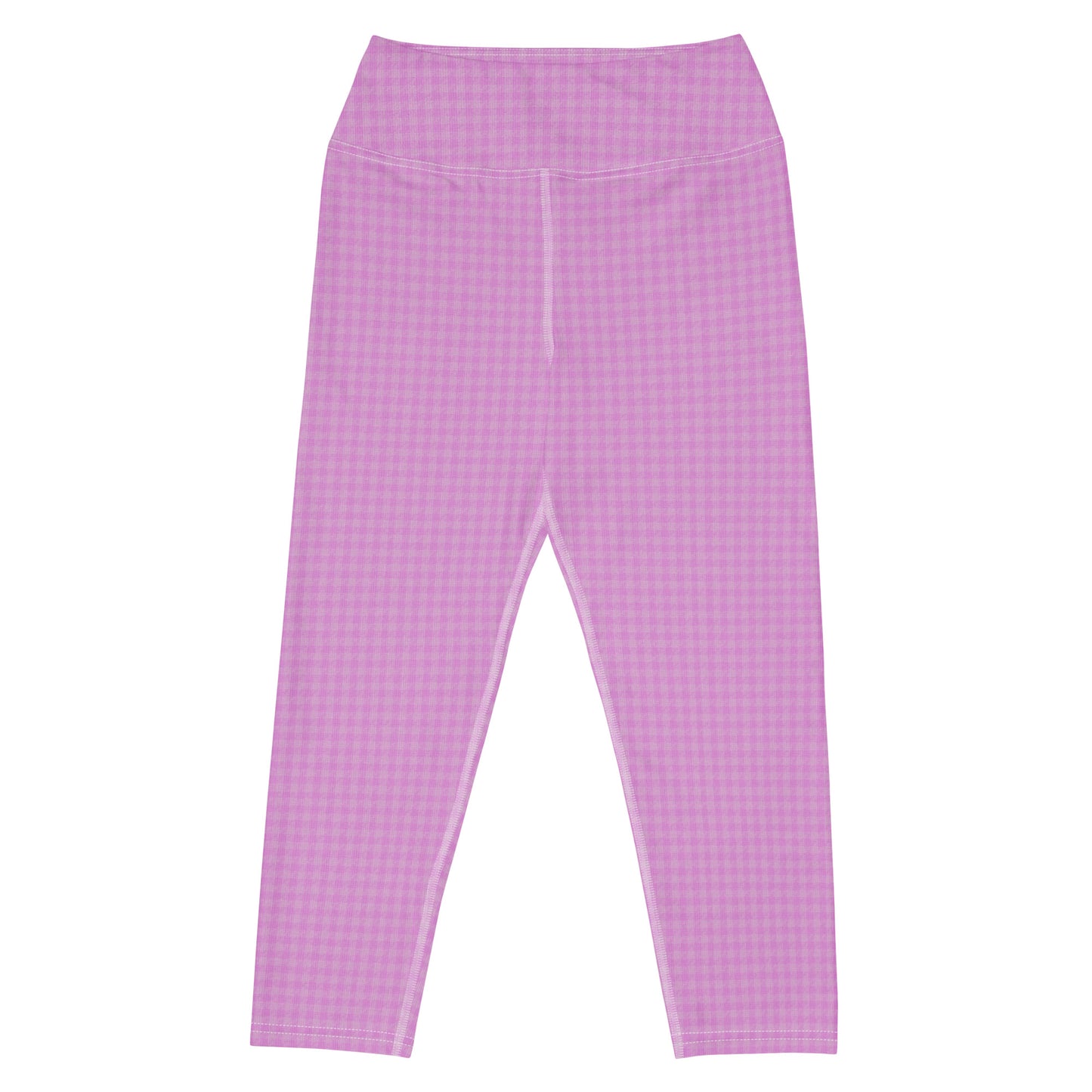 Women's Yoga Capri Leggings Pink Houndstooth-Gingham Mix